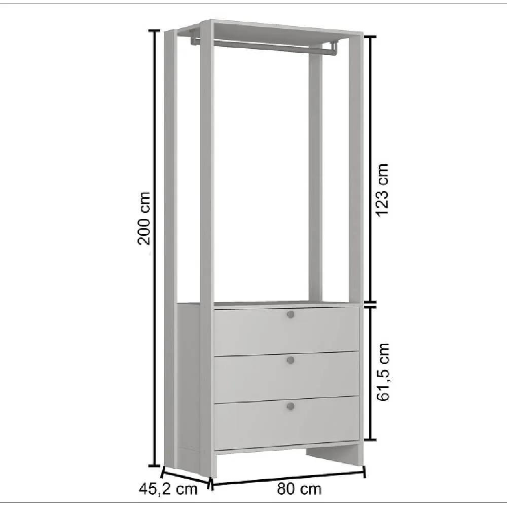 Guarda Roupa Nova Mobile EY102.057 Closet Aberto com 3 Gavetas Montana SE