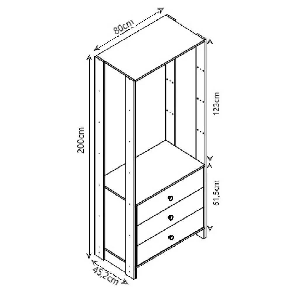 Guarda Roupa Nova Mobile EY102.057 Closet Aberto com 3 Gavetas Montana SE