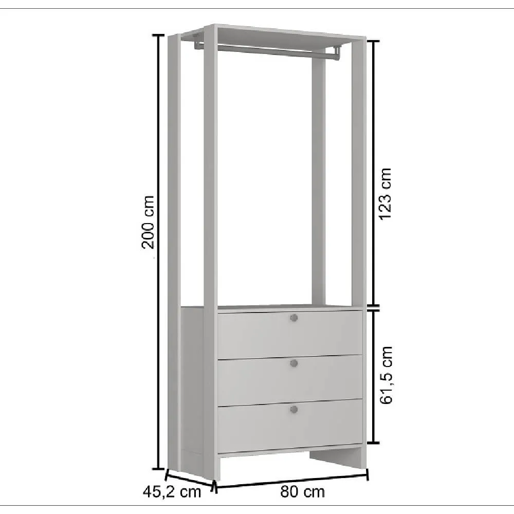 Guarda Roupa Nova Mobile EY102.058 Closet Aberto com 3 Gavetas Grafite intenso SE