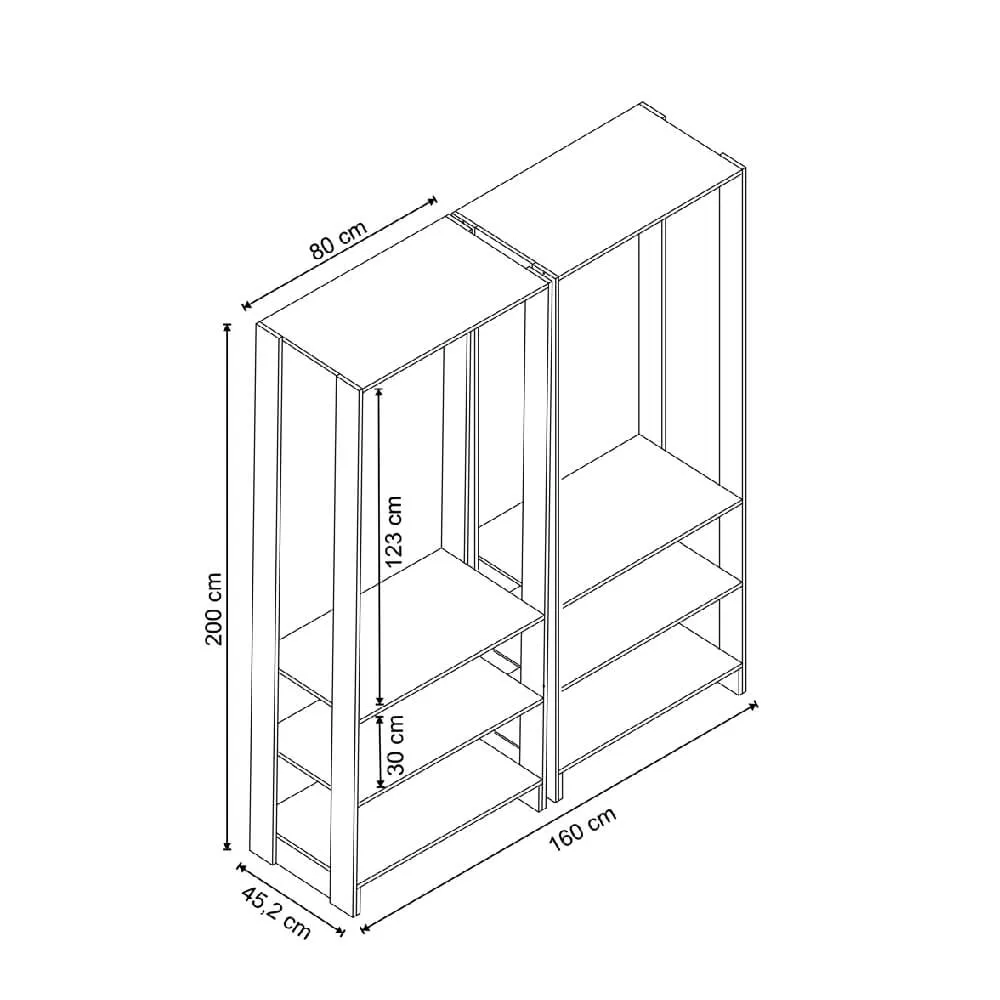 Guarda Roupa Nova Mobile EY101-101.058 Closet Aberto Grafite intenso SE