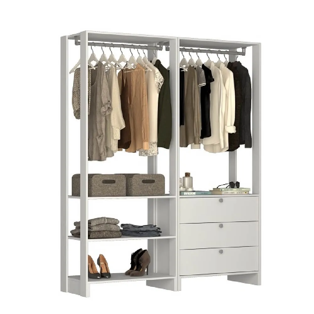 Guarda Roupa Nova Mobile EY101-102.038 Closet Aberto com 3 Gavetas Branco SE