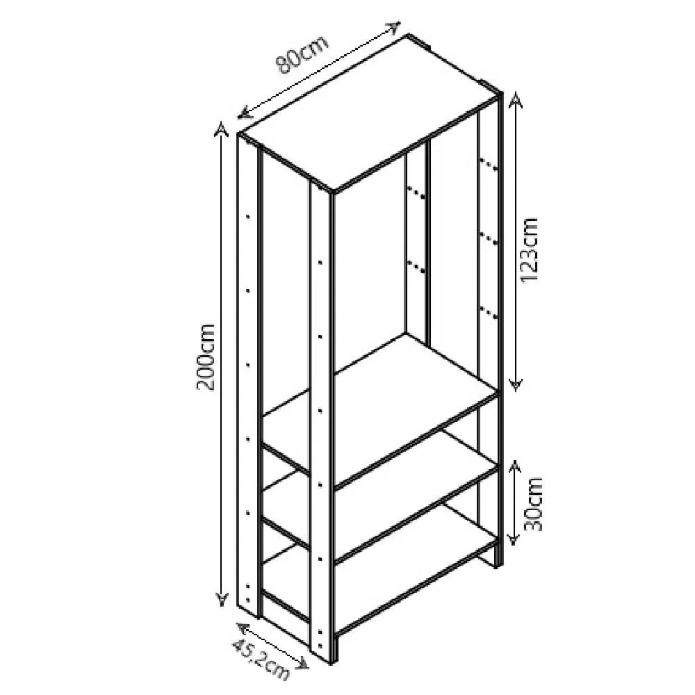 Guarda Roupa Nova Mobile EY101-102.057 Closet Aberto com 3 Gavetas Montana SE