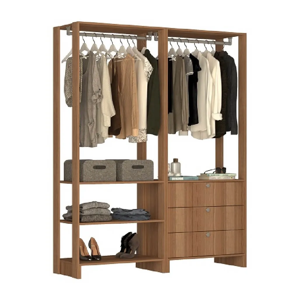 Guarda Roupa Nova Mobile EY101-102.057 Closet Aberto com 3 Gavetas Montana SE