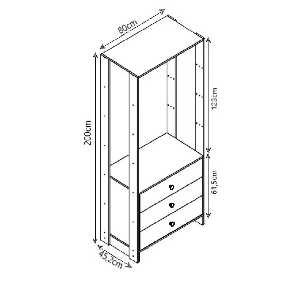 Guarda Roupa Nova Mobile EY101-102.057 Closet Aberto com 3 Gavetas Montana SE