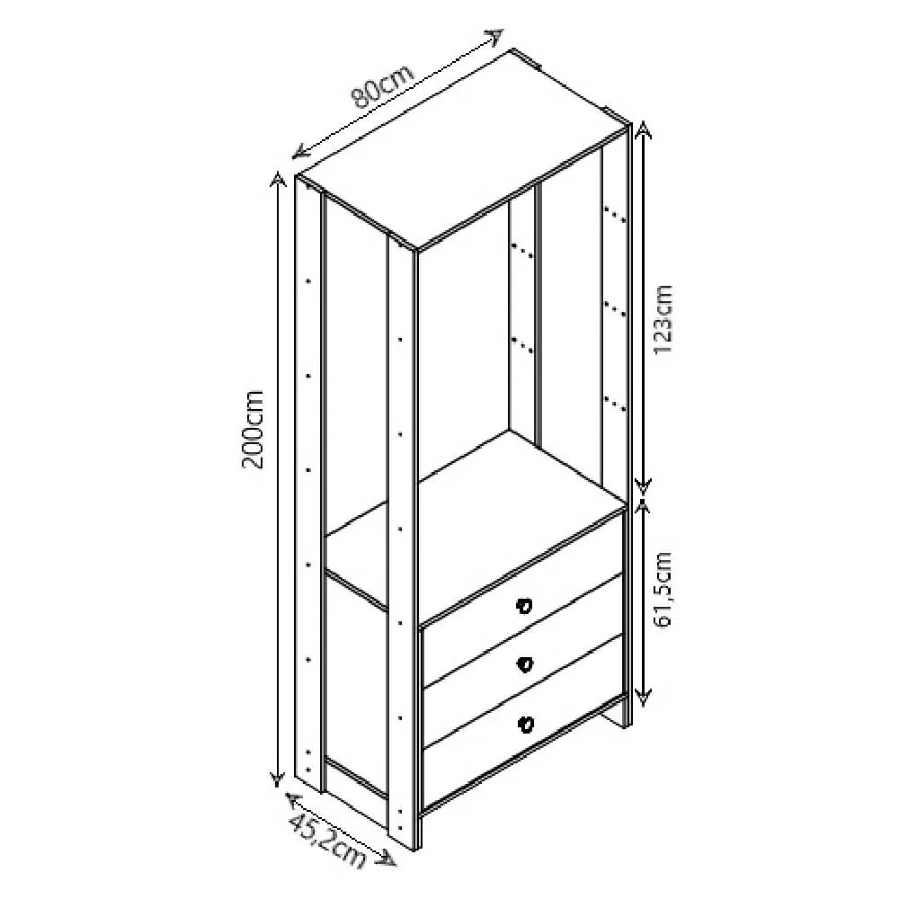 Guarda Roupa Nova Mobile EY101-102.058 Closet Aberto com 3 Gavetas Grafite intenso SE