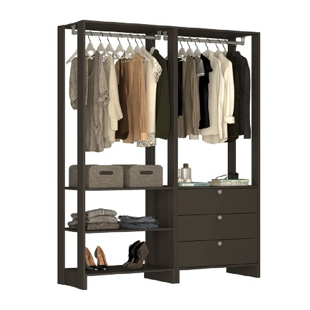 Guarda Roupa Nova Mobile EY101-102.058 Closet Aberto com 3 Gavetas Grafite intenso SE