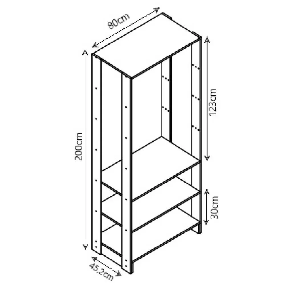 Guarda Roupa Nova Mobile EY101-102.058 Closet Aberto com 3 Gavetas Grafite intenso SE