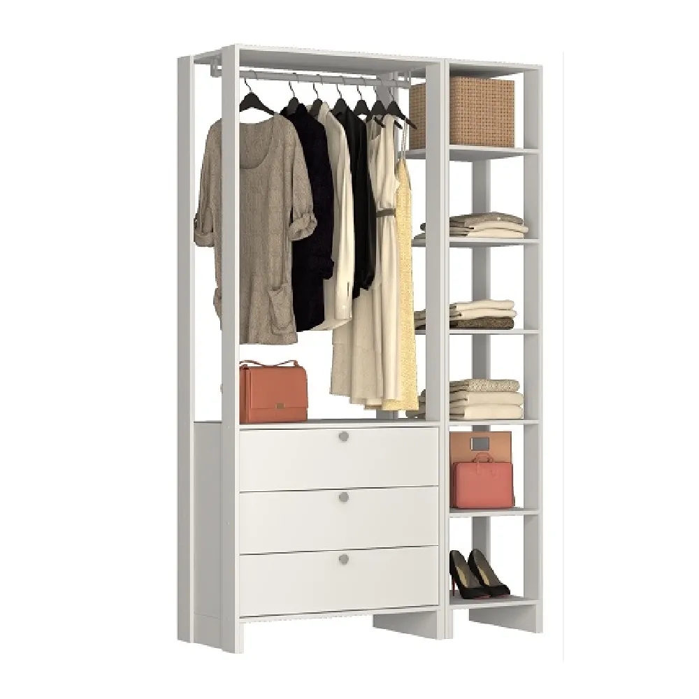 Guarda Roupa Nova Mobile EY101-104.038 Closet Aberto com 3 Gavetas Branco SE