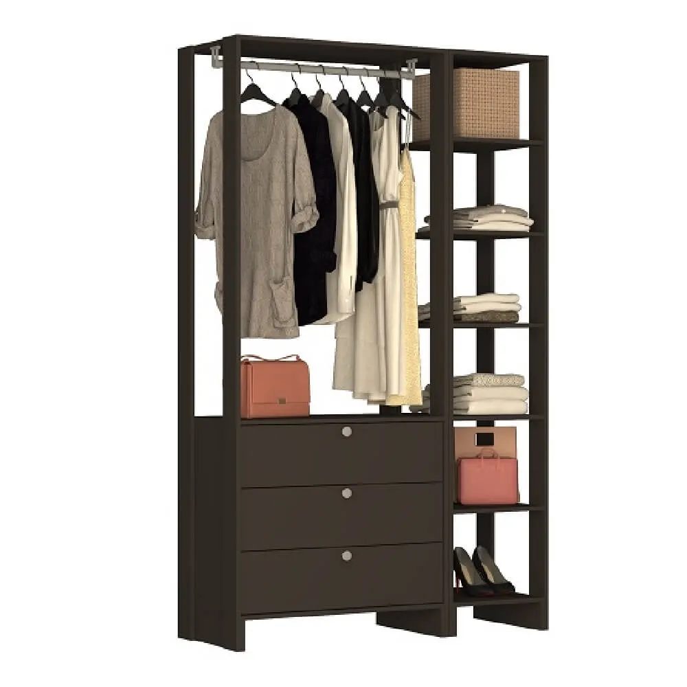 Guarda Roupa Nova Mobile EY101-104.058 Closet Aberto com 3 Gavetas Grafite intenso SE