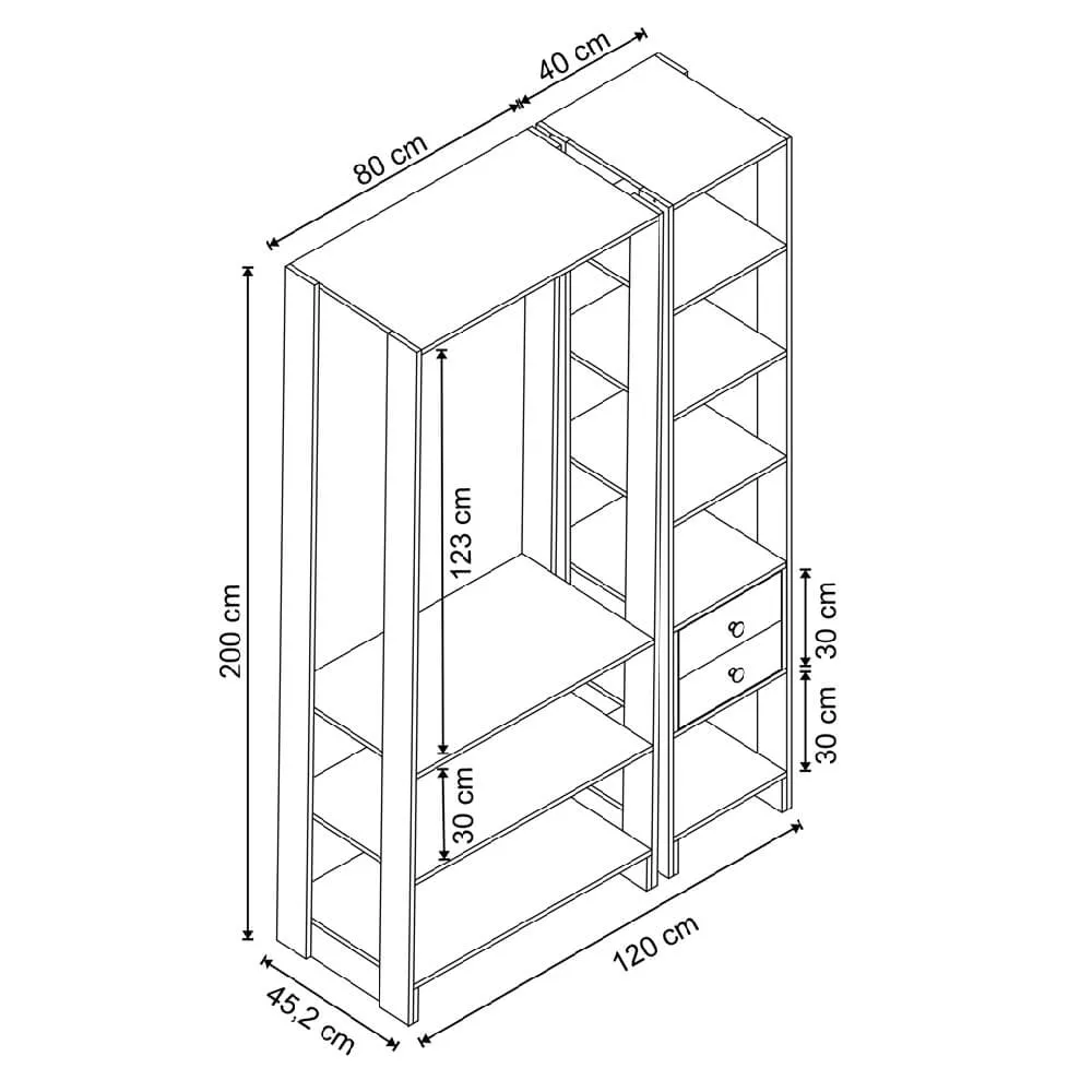 Guarda Roupa Nova Mobile EY101-106.057 Closet Aberto com 2 Gavetas Montana SE