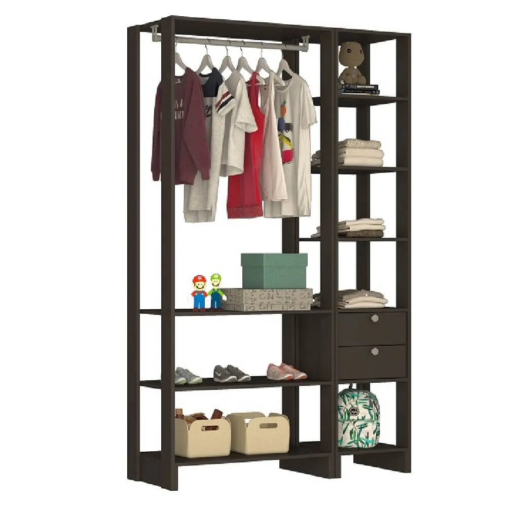 Guarda Roupa Nova Mobile EY101-106.058 Closet Aberto com 2 Gavetas Grafite intenso SE