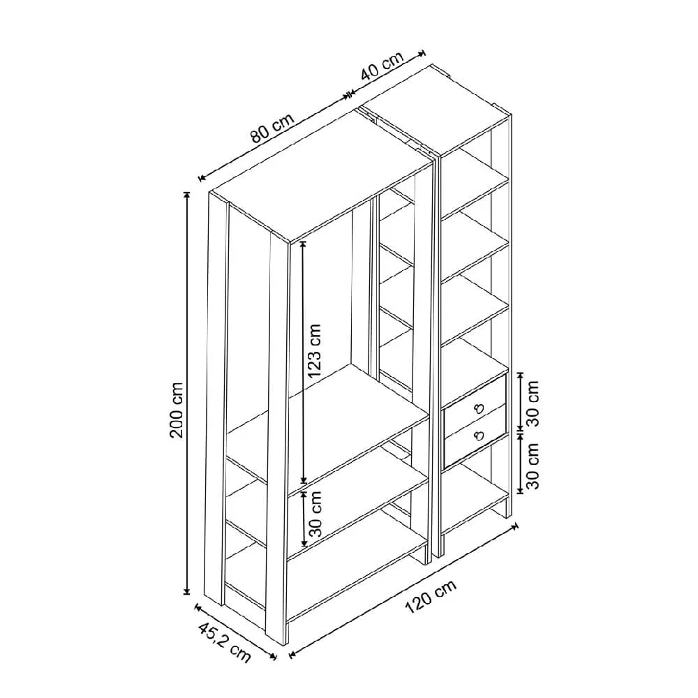 Guarda Roupa Nova Mobile EY101-106.058 Closet Aberto com 2 Gavetas Grafite intenso SE