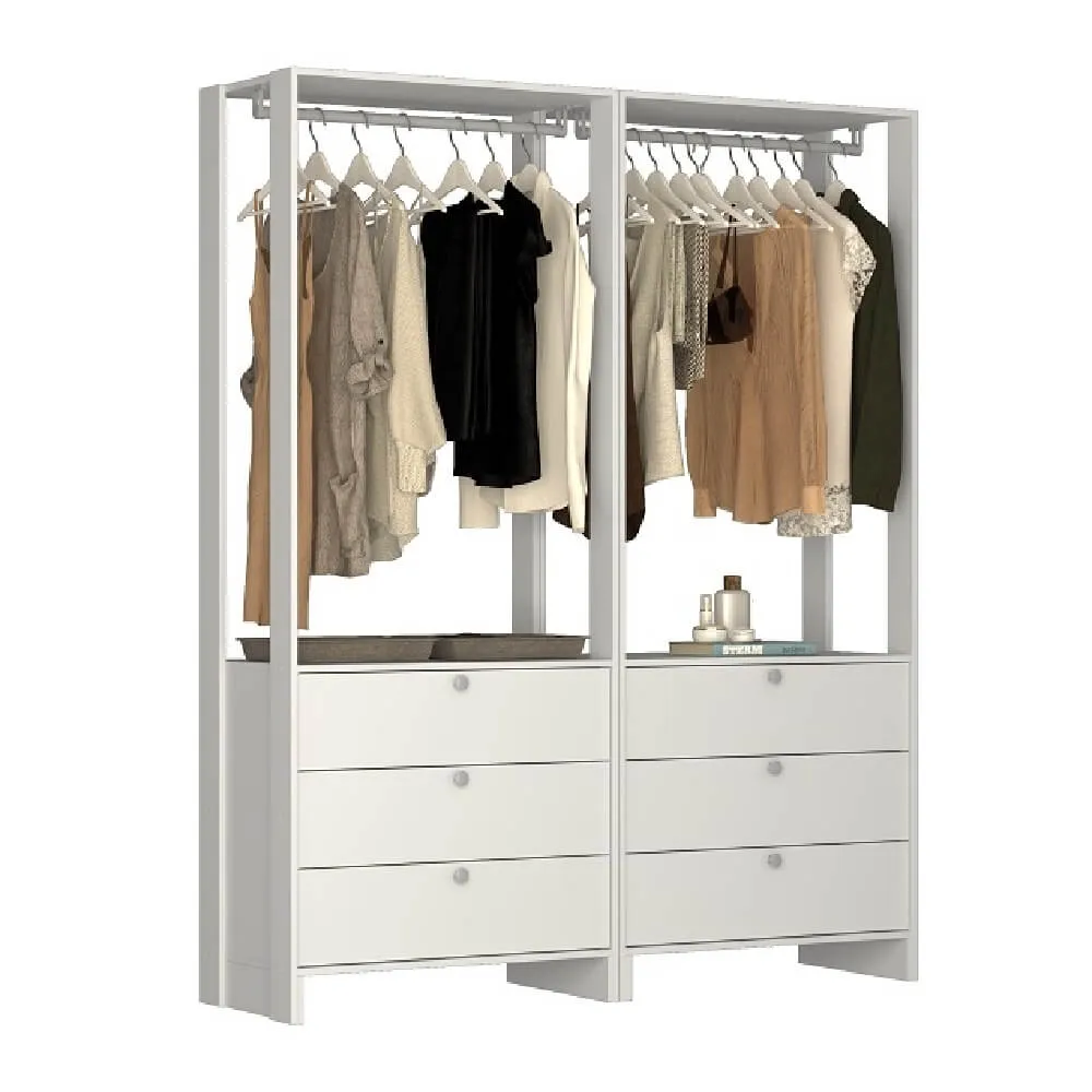 Guarda Roupa Nova Mobile EY102-102.038 Closet Aberto com 6 Gavetas Branco SE