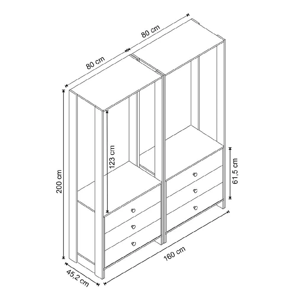 Guarda Roupa Nova Mobile EY102-102.038 Closet Aberto com 6 Gavetas Branco SE