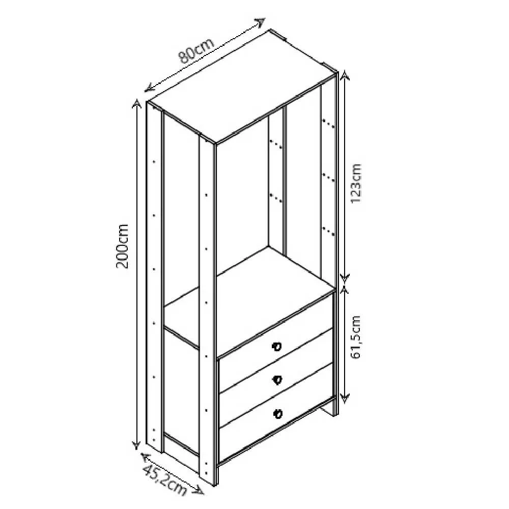 Guarda Roupa Nova Mobile EY102-102.038 Closet Aberto com 6 Gavetas Branco SE