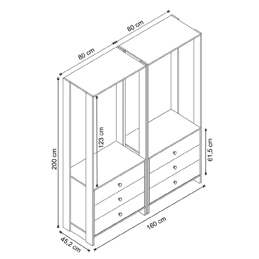 Guarda Roupa Nova Mobile EY102-102.057 Closet Aberto com 6 Gavetas Montana SE