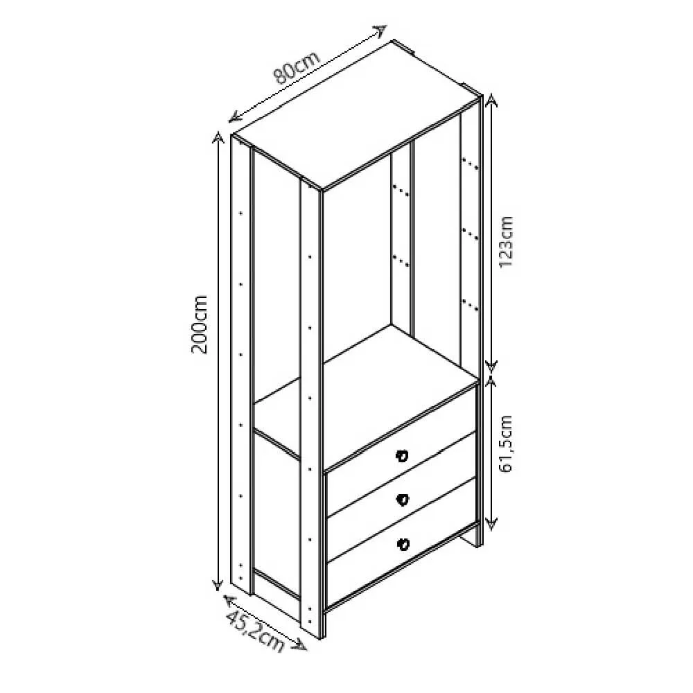 Guarda Roupa Nova Mobile EY102-102.057 Closet Aberto com 6 Gavetas Montana SE