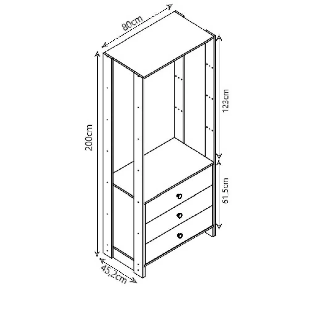 Guarda Roupa Nova Mobile EY102-102.058 Closet Aberto com 6 Gavetas Grafite intenso SE