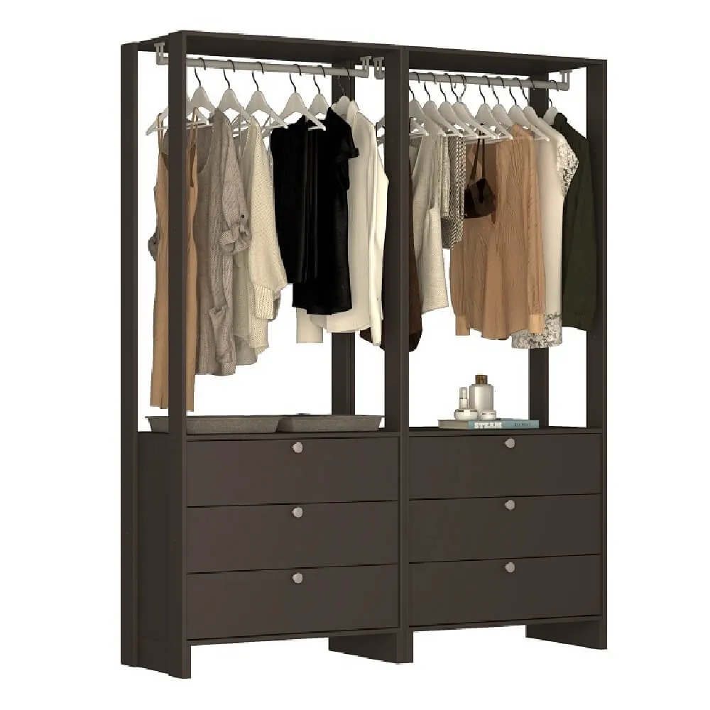 Guarda Roupa Nova Mobile EY102-102.058 Closet Aberto com 6 Gavetas Grafite intenso SE