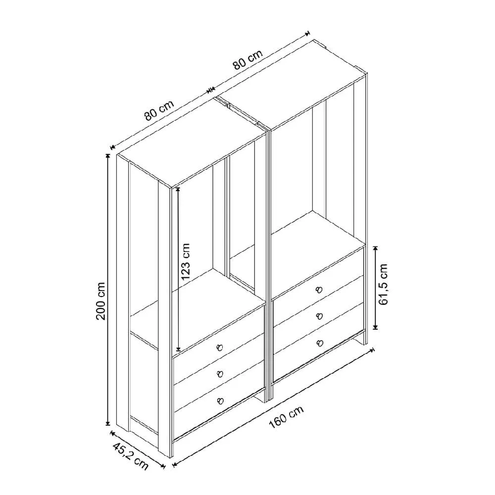 Guarda Roupa Nova Mobile EY102-102.058 Closet Aberto com 6 Gavetas Grafite intenso SE