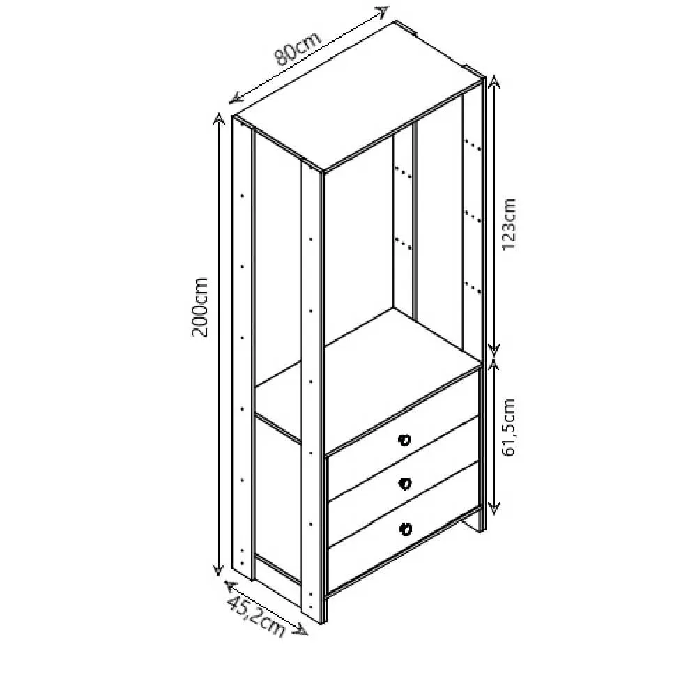 Guarda Roupa Nova Mobile EY102-103.038 Closet Aberto com 3 Gavetas Branco SE