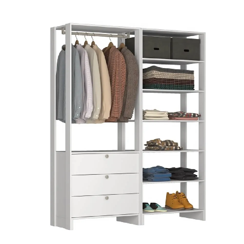 Guarda Roupa Nova Mobile EY102-103.038 Closet Aberto com 3 Gavetas Branco SE