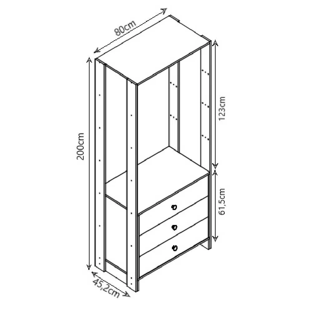 Guarda Roupa Nova Mobile EY102-103.057 Closet Aberto com 3 Gavetas Montana SE