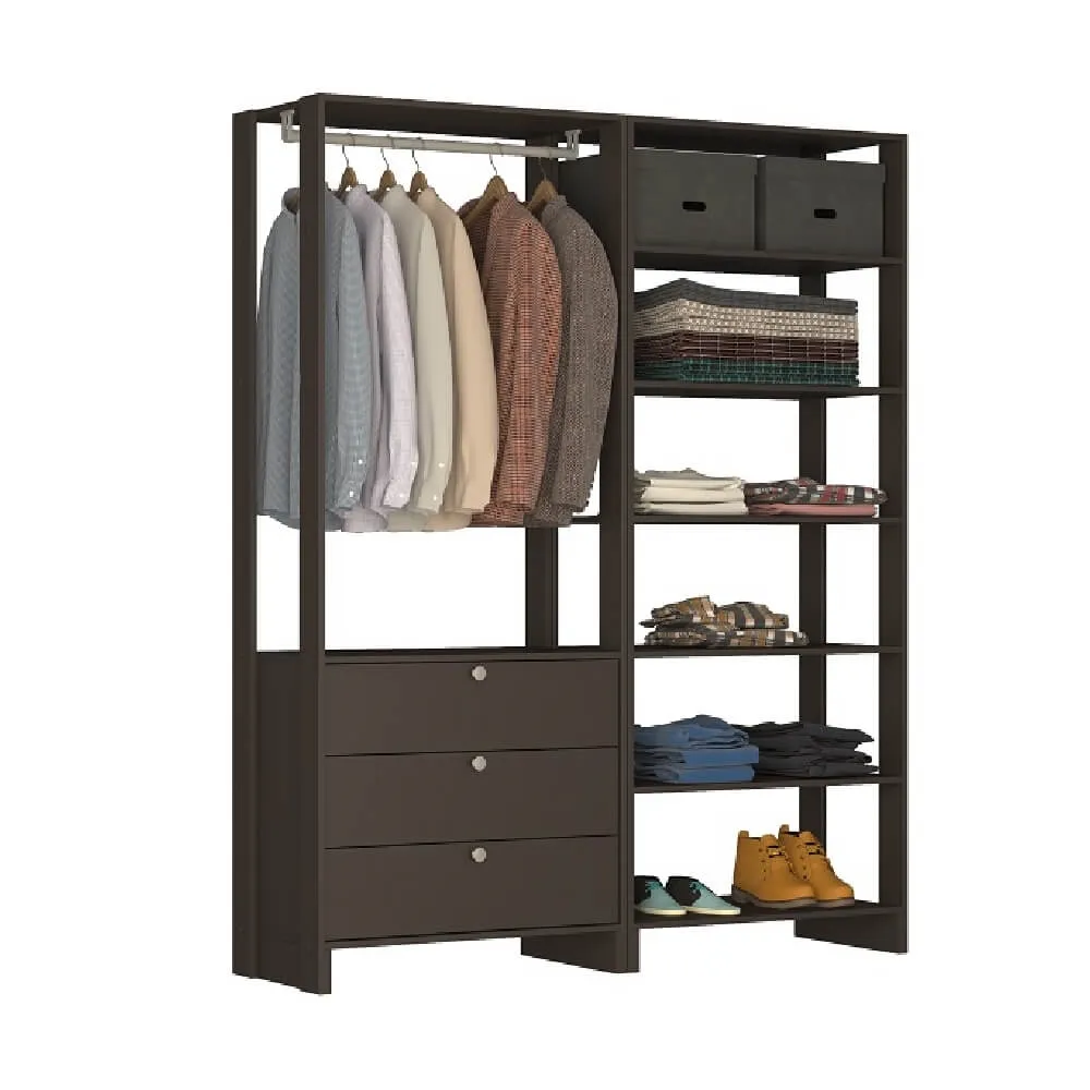 Guarda Roupa Nova Mobile EY102-103.058 Closet Aberto com 3 Gavetas Grafite intenso SE