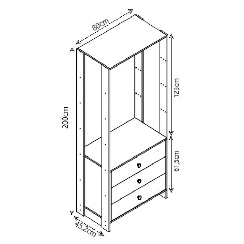 Guarda Roupa Nova Mobile EY102-103.058 Closet Aberto com 3 Gavetas Grafite intenso SE