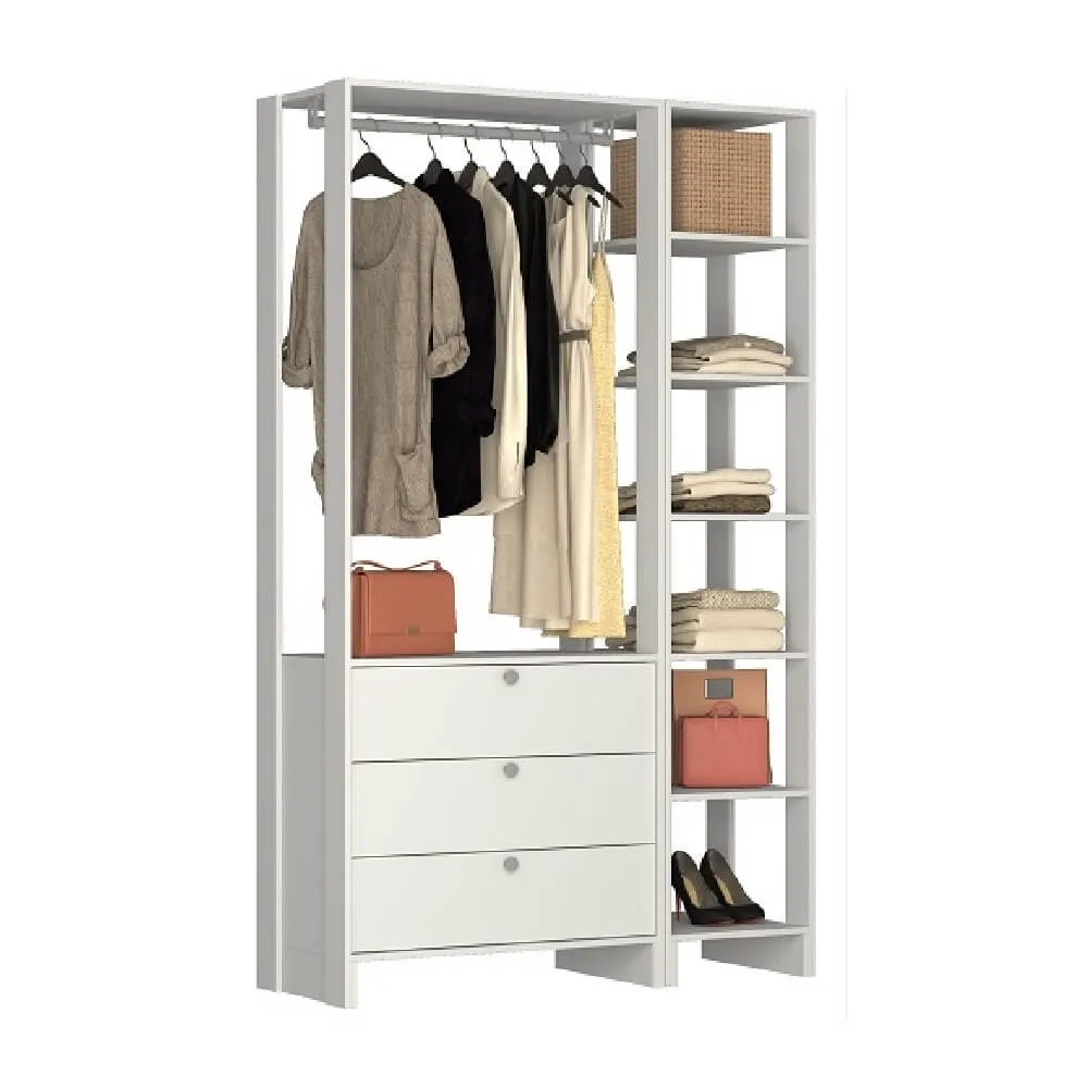 Guarda Roupa Nova Mobile EY102-104.038 Closet Aberto com 3 Gavetas Branco SE