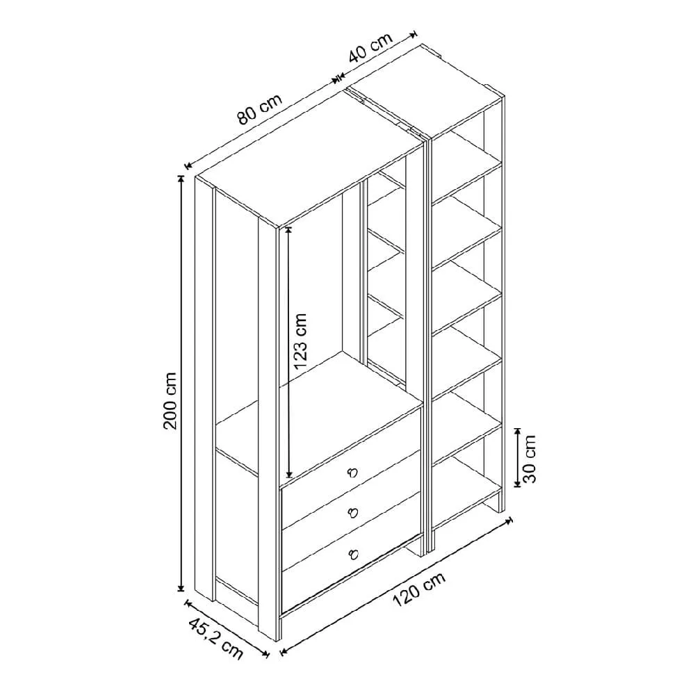 Guarda Roupa Nova Mobile EY102-104.038 Closet Aberto com 3 Gavetas Branco SE