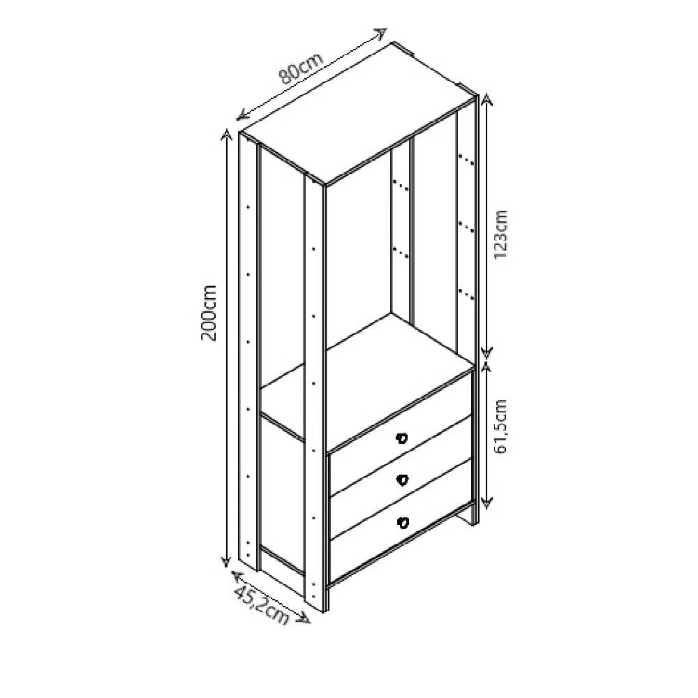 Guarda Roupa Nova Mobile EY102-104.057 Closet Aberto com 3 Gavetas Montana SE