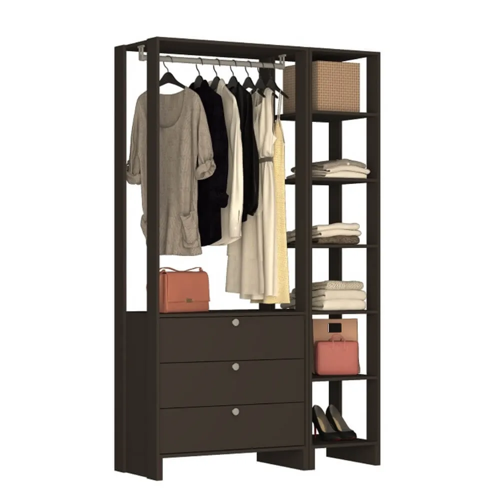 Guarda Roupa Nova Mobile EY102-104.058 Closet Aberto com 3 Gavetas Grafite intenso SE