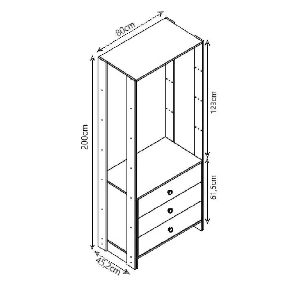 Guarda Roupa Nova Mobile EY102-104.058 Closet Aberto com 3 Gavetas Grafite intenso SE