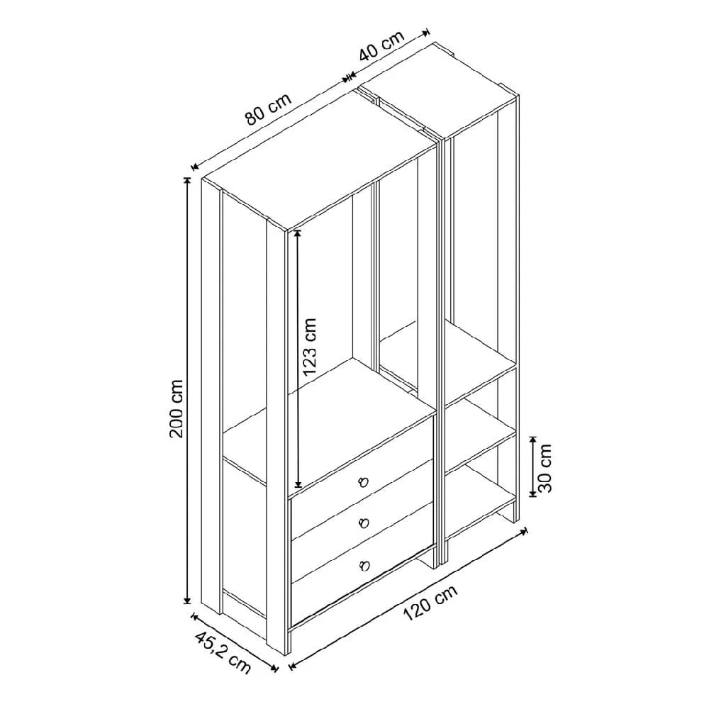 Guarda Roupa Nova Mobile EY102-105.057 Closet Aberto com 3 Gavetas Montana SE