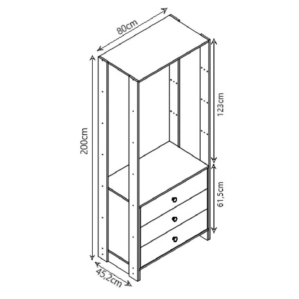 Guarda Roupa Nova Mobile EY102-105.057 Closet Aberto com 3 Gavetas Montana SE