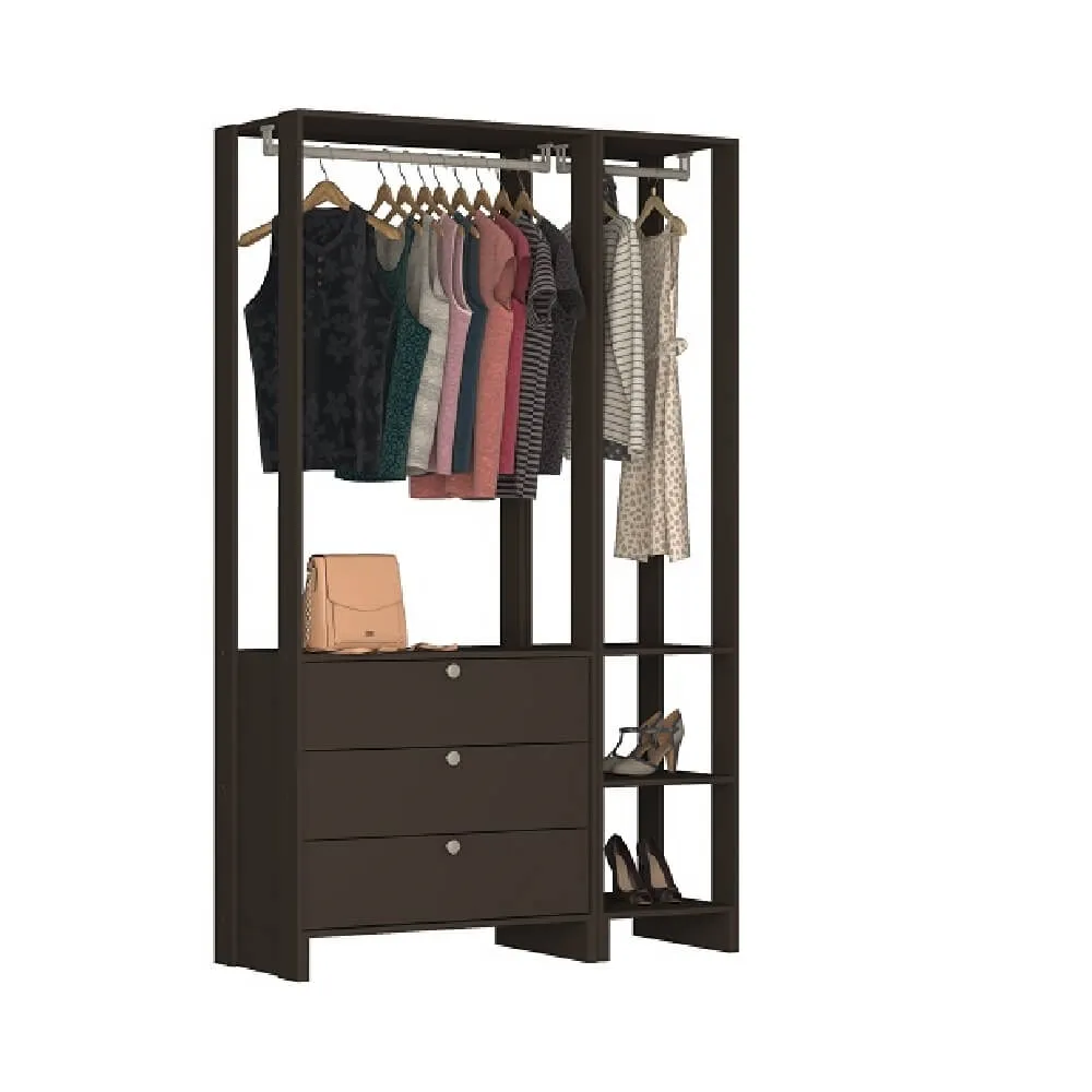 Guarda Roupa Nova Mobile EY102-105.058 Closet Aberto com 3 Gavetas Grafite intenso SE