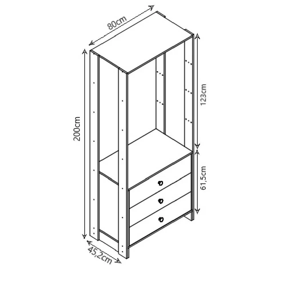 Guarda Roupa Nova Mobile EY102-105.058 Closet Aberto com 3 Gavetas Grafite intenso SE