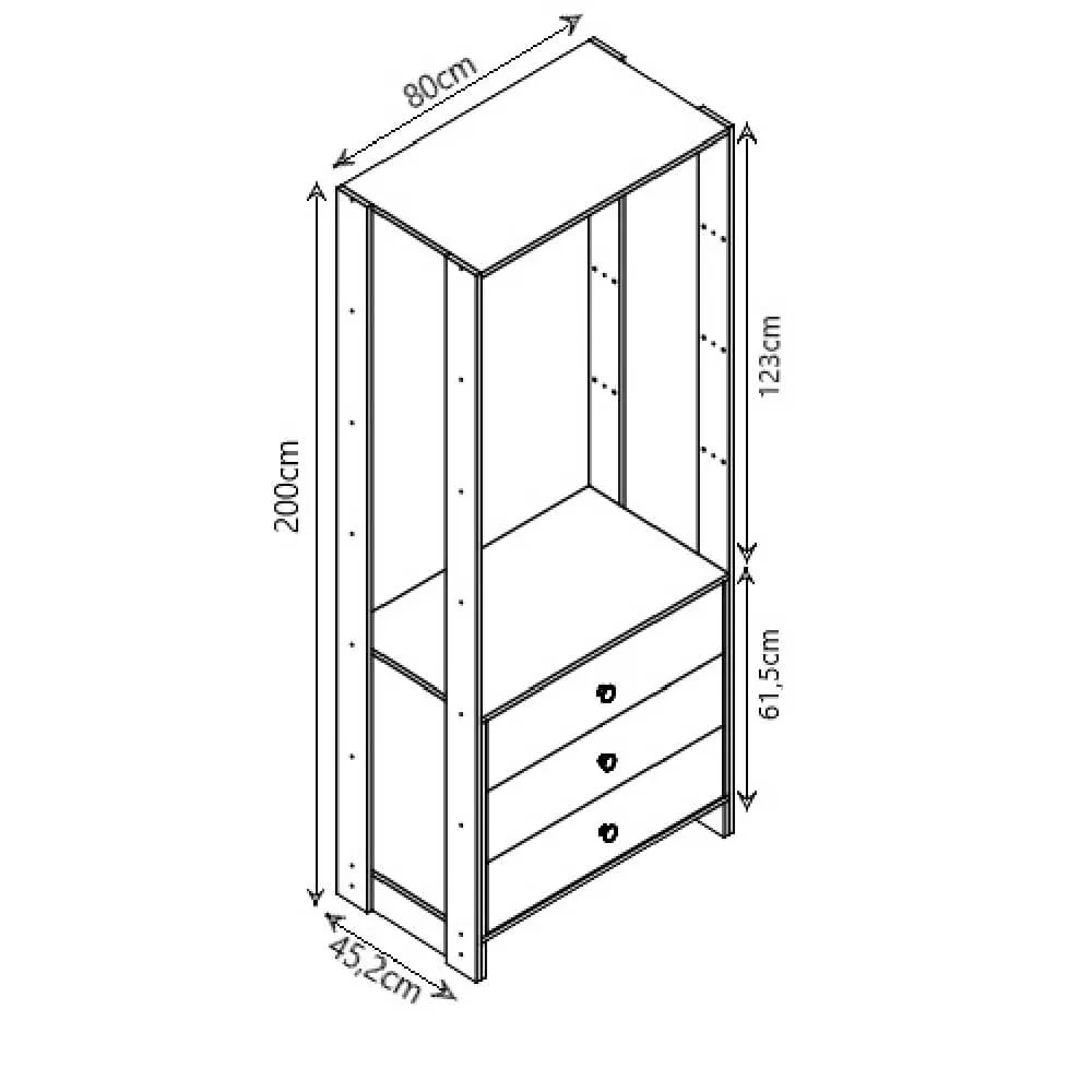 Guarda Roupa Nova Mobile EY102-106.038 Closet Aberto com 5 Gavetas Branco SE