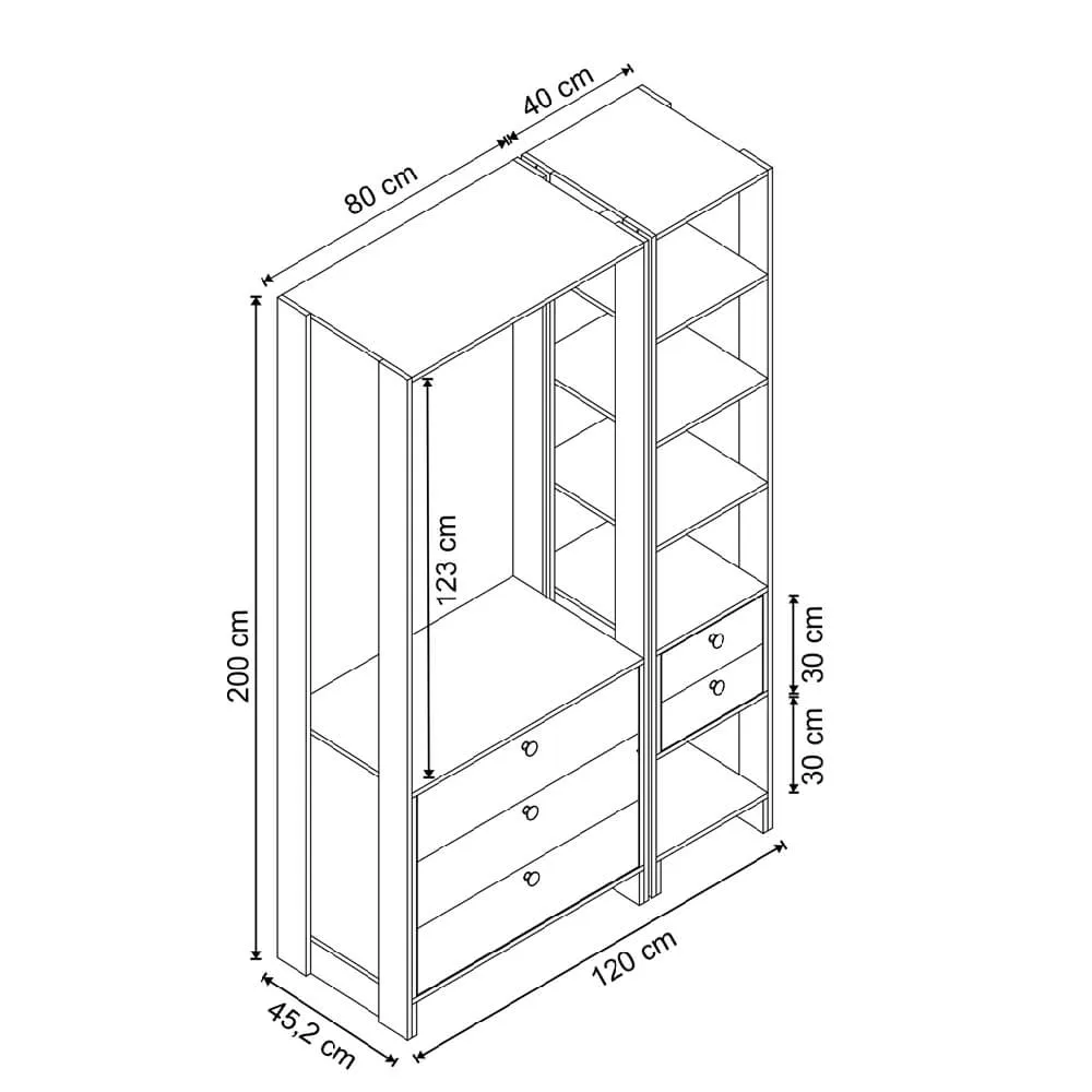 Guarda Roupa Nova Mobile EY102-106.038 Closet Aberto com 5 Gavetas Branco SE