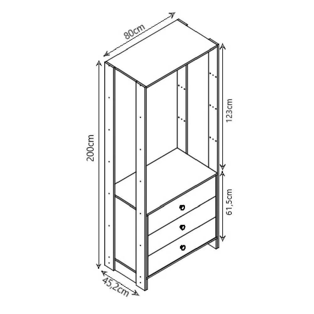 Guarda Roupa Nova Mobile EY102-106.057 Closet Aberto com 5 Gavetas Montana SE