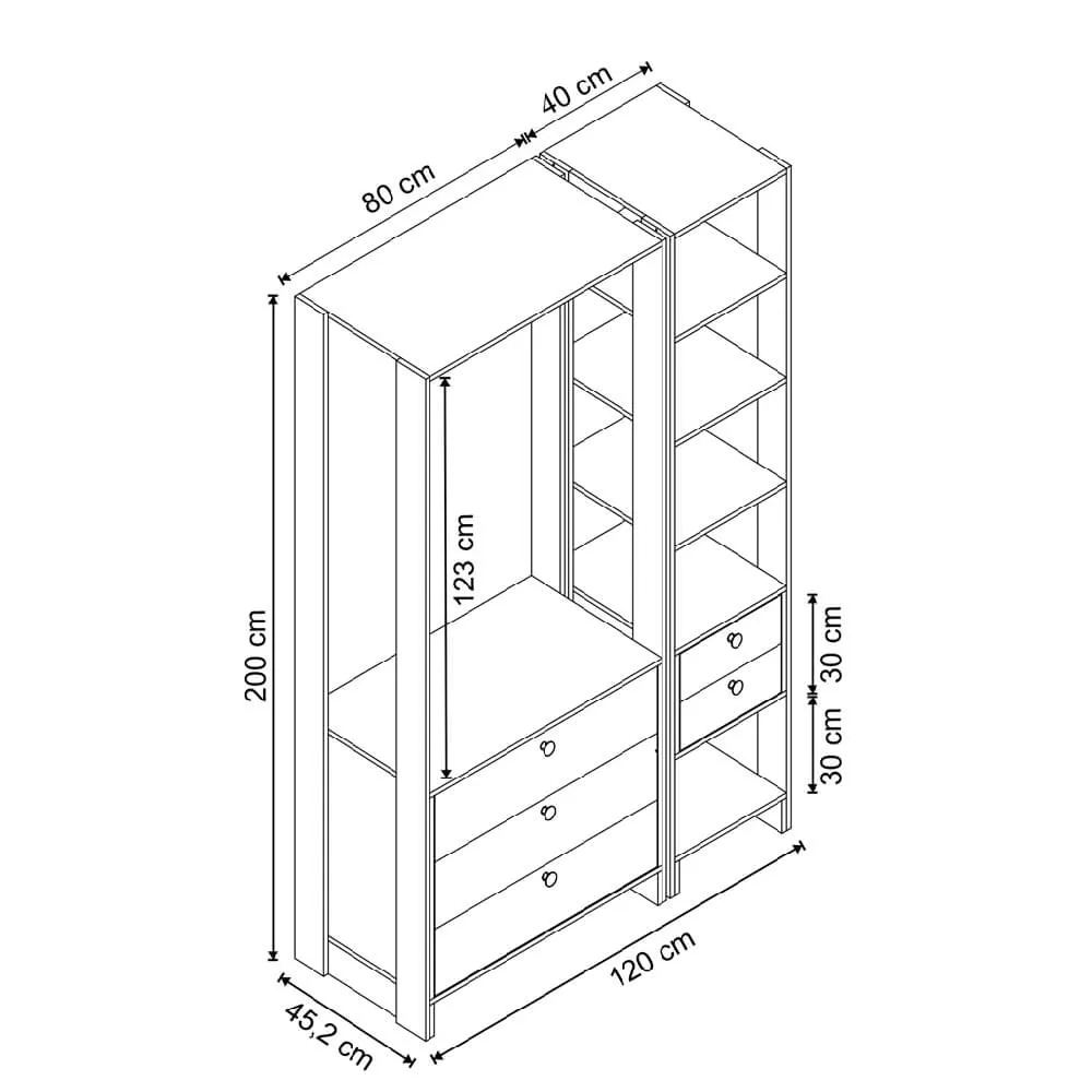 Guarda Roupa Nova Mobile EY102-106.058 Closet Aberto com 5 Gavetas Grafite intenso SE