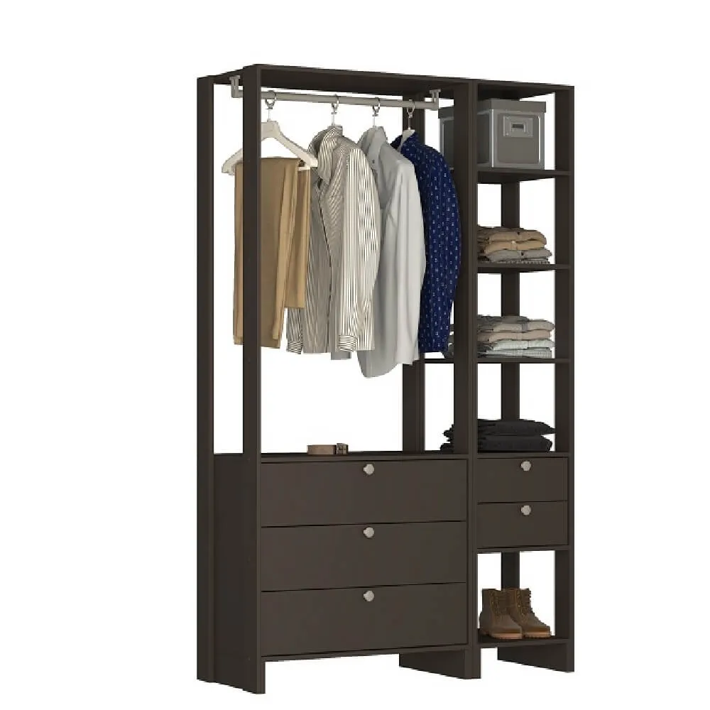 Guarda Roupa Nova Mobile EY102-106.058 Closet Aberto com 5 Gavetas Grafite intenso SE