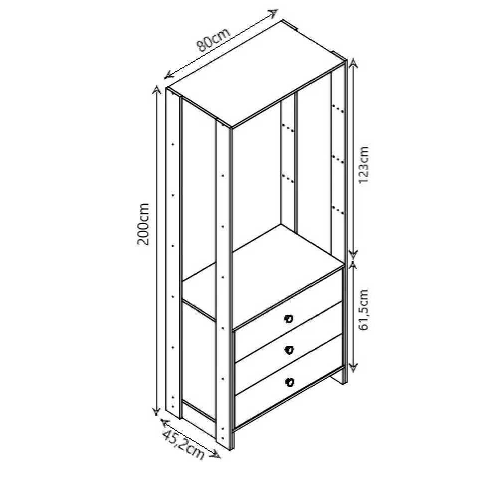 Guarda Roupa Nova Mobile EY102-107.057 com 3 Gavetas Montana SE