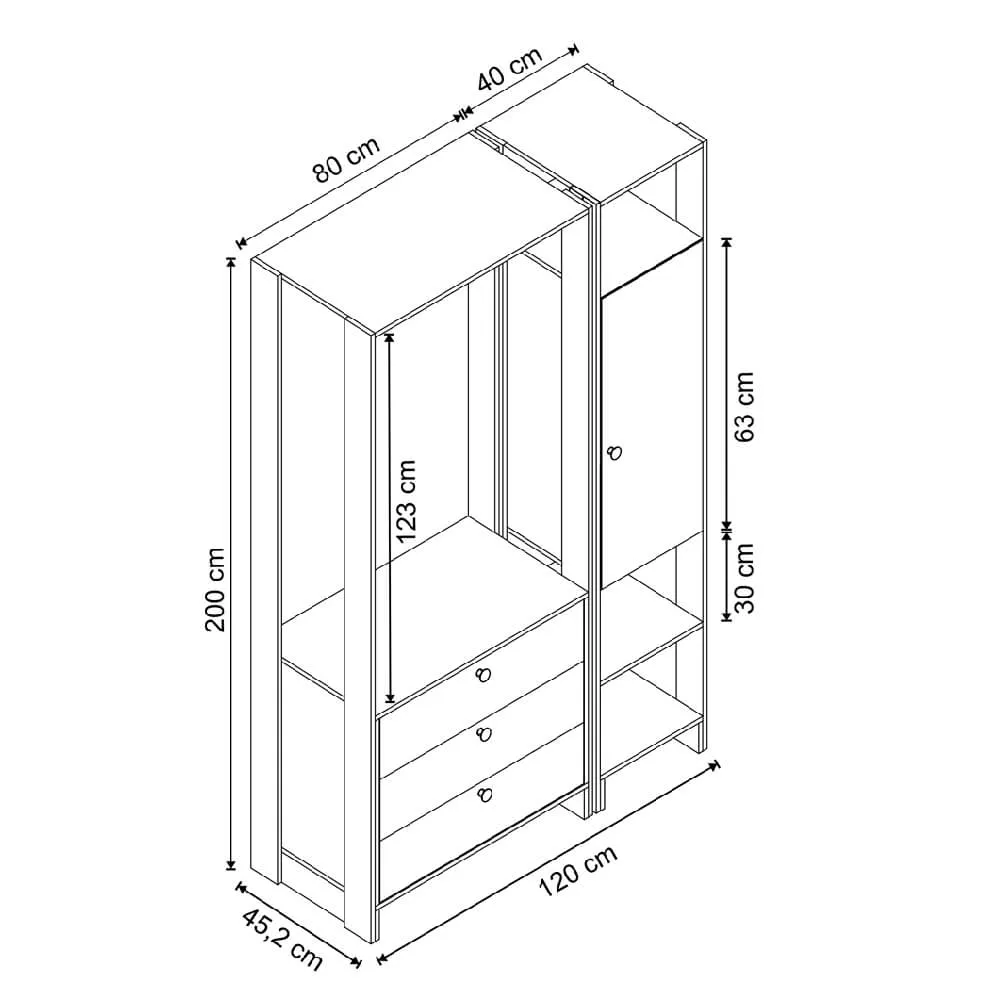 Guarda Roupa Nova Mobile EY102-107.057 com 3 Gavetas Montana SE