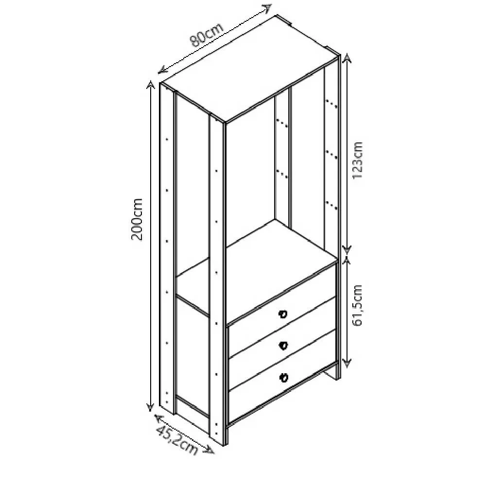 Guarda Roupa Nova Mobile EY102-107.058 com 3 Gavetas Grafite intenso SE