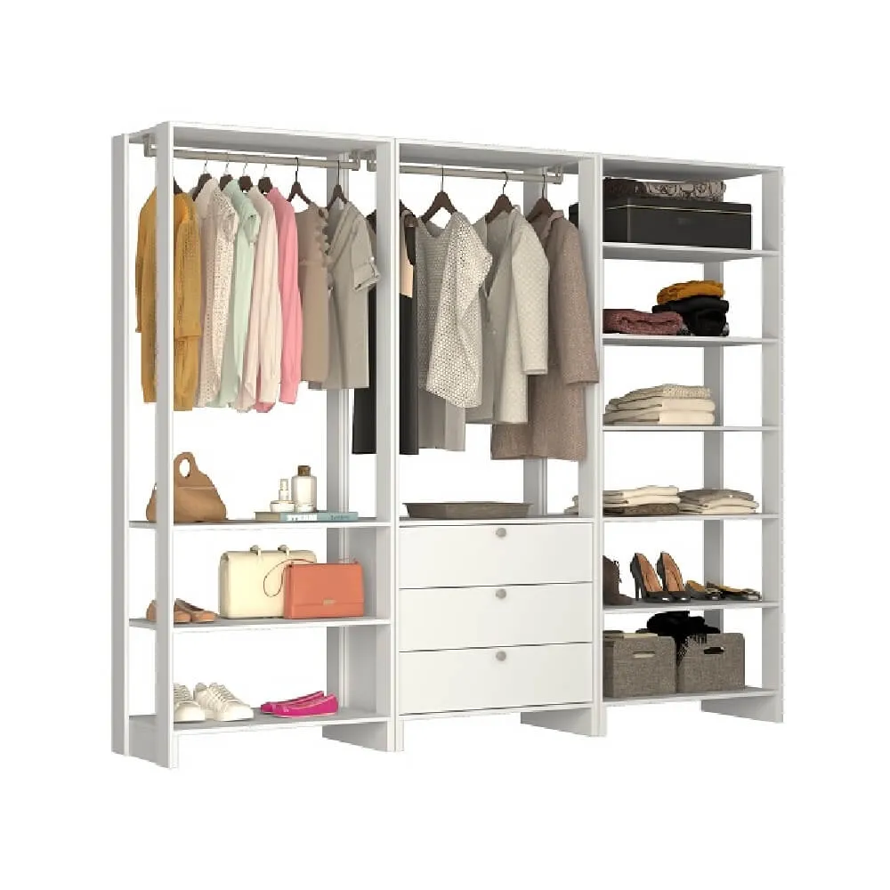 Guarda Roupa Nova Mobile EY101-2-3.038 Closet Aberto com 3 Gavetas Branco SE