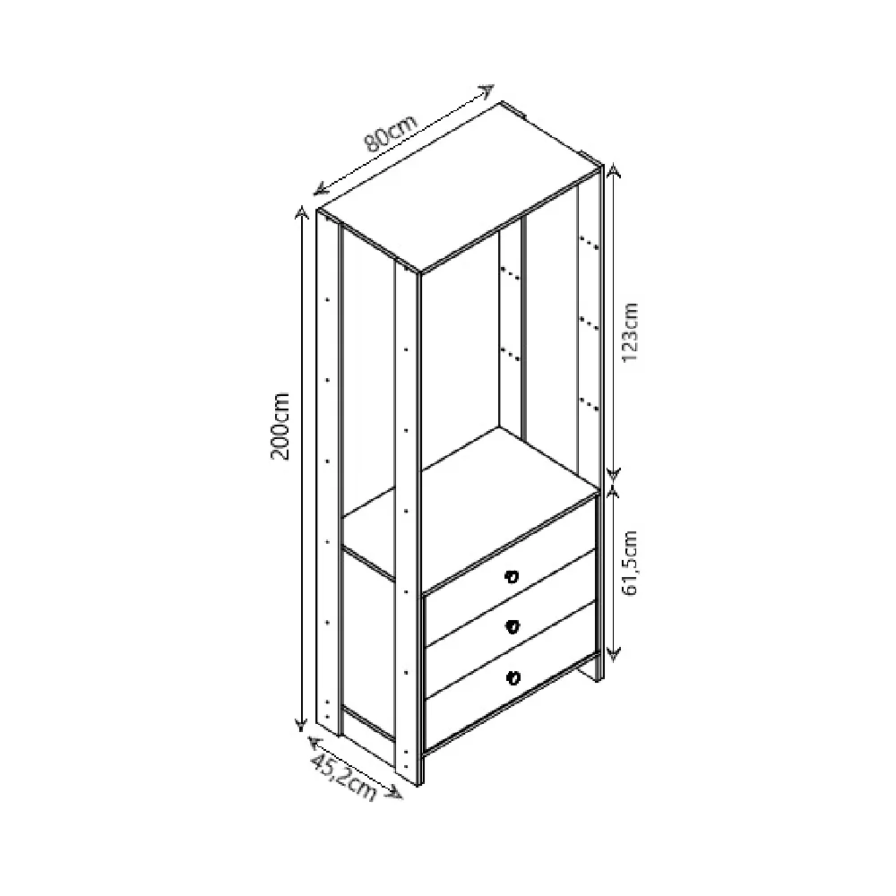 Guarda Roupa Nova Mobile EY101-2-3.038 Closet Aberto com 3 Gavetas Branco SE