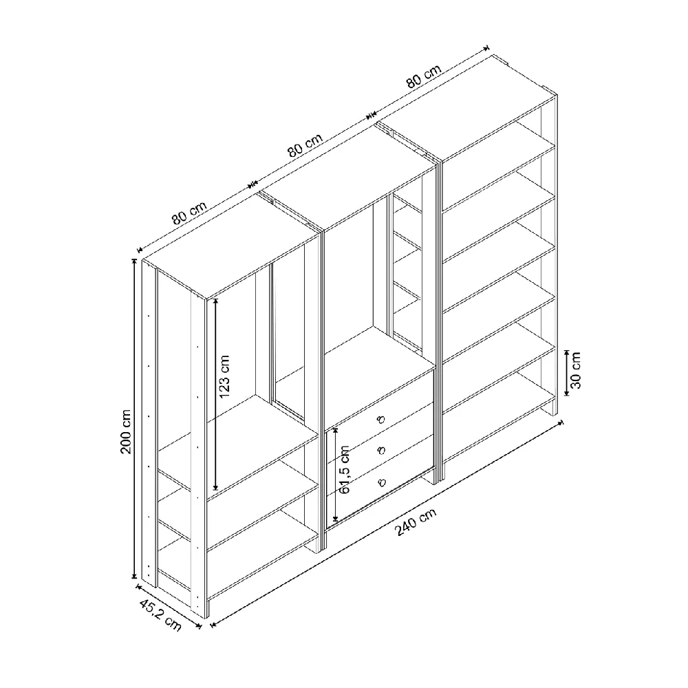 Guarda Roupa Nova Mobile EY101-2-3.057 Closet Aberto com 3 Gavetas Montana SE