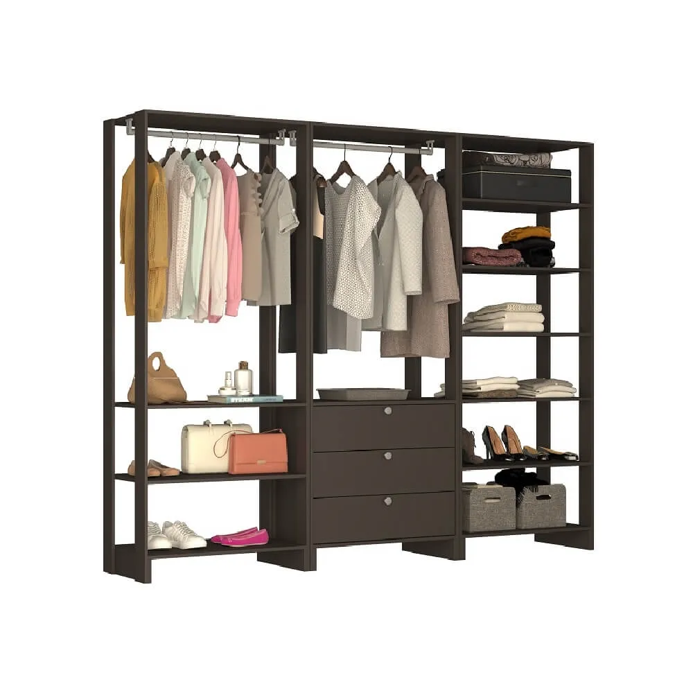 Guarda Roupa Nova Mobile EY101-2-3.058 Closet Aberto com 3 Gavetas Grafite intenso SE